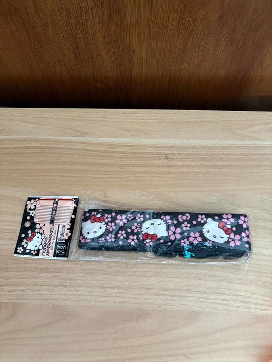 Hello Kitty Accessories - NEW HELLO KITTY Black Luggage Strap Pink Cherry Blossom Sanrio Japan